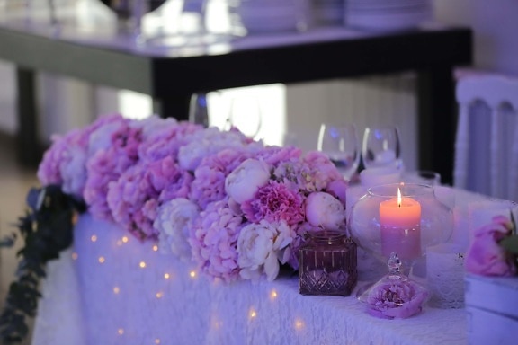 Recepce, svíčka, svíčky, dekorace, světlo svíček, romantický, květ, obřad, růže, kytice
