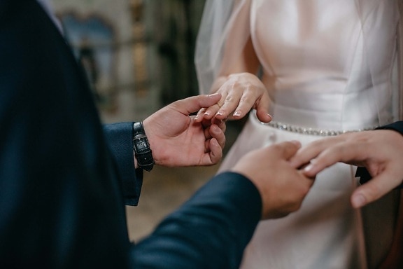 Braut, Bräutigam, halten, Hände, Hochzeit, Frau, Engagement, Liebe, Mann, Menschen