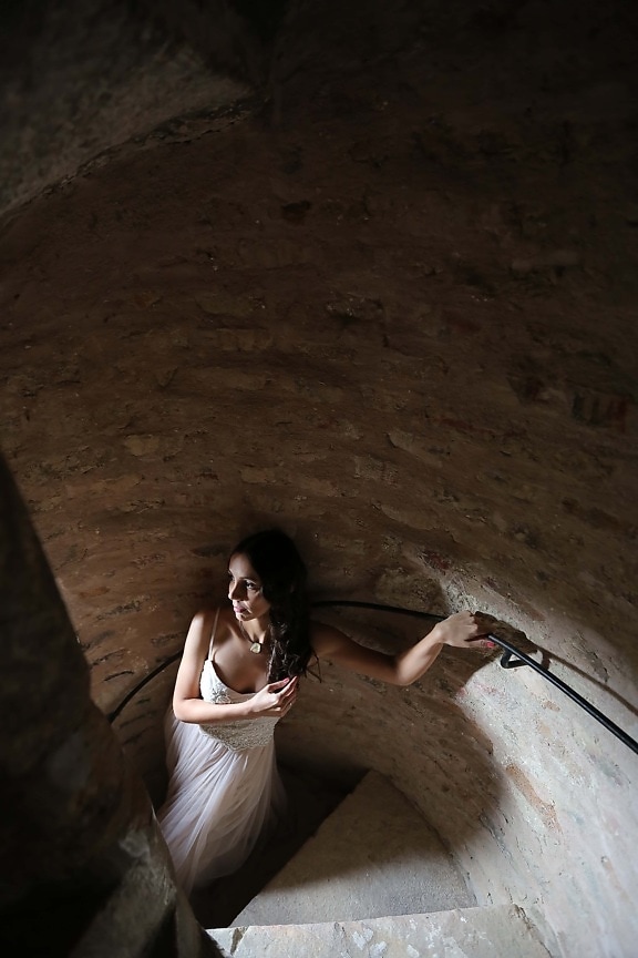 stairs, pretty girl, posing, photo model, glamour, people, rock, woman, indoors, tunnel