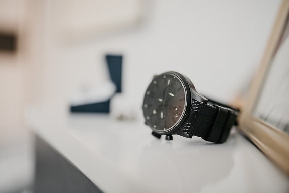 ファンシー, 腕時計, ブラック, スタイル, ぼかし, 屋内で, 時計, アナログ, 時間, 現代的です