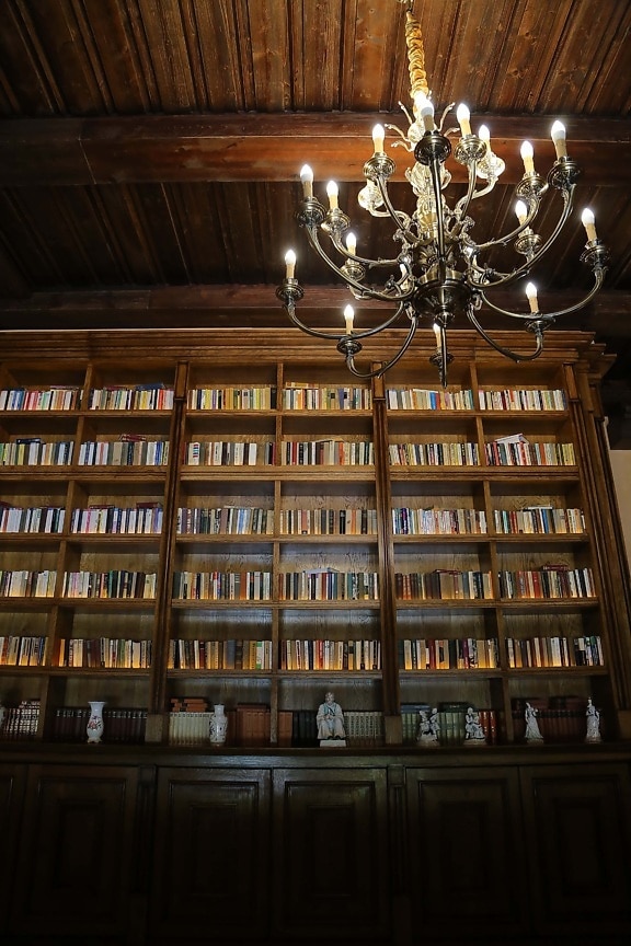 besar, tempat lilin, buku, rak buku, Perpustakaan, rak buku, Mebel, kayu, di dalam ruangan, lampu