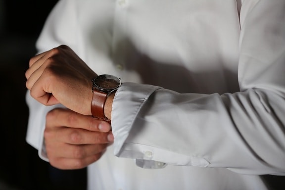 wristwatch, analog clock, shirt, white, hands, businessman, handsome, garment, wedding, man