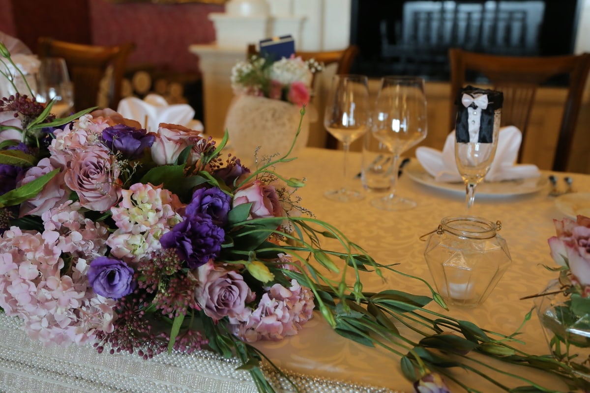natura morta, tavolo, matrimonio, Vetrerie artistiche, ristorante, cena, fiore, vetro, bouquet, design d'interni