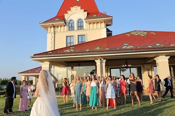 friendship, bride, friends, girls, people, wedding, woman, architecture, group, house