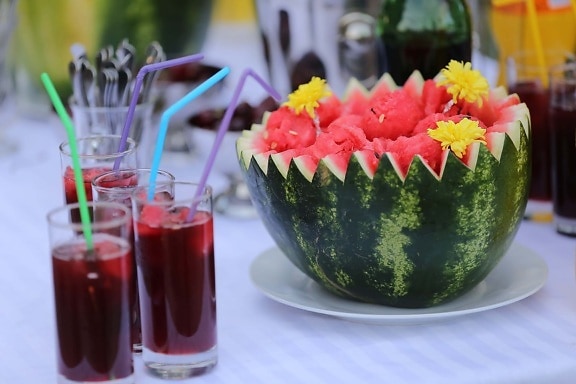 Sirup, Frucht-cocktail, Fruchtsaft, Wassermelone, garnieren, Glas, Still-Leben, Natur, hausgemachte, Blume