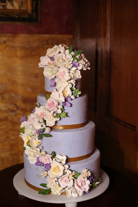 tort weselny, Profesjonalne, dekoracja, róże, fioletowo, krem, ślub, Puchar, kwiat, romans