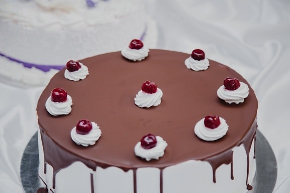 cherries, delicious, handmade, dessert, chocolate cake, cake, elegant, cream, sweet