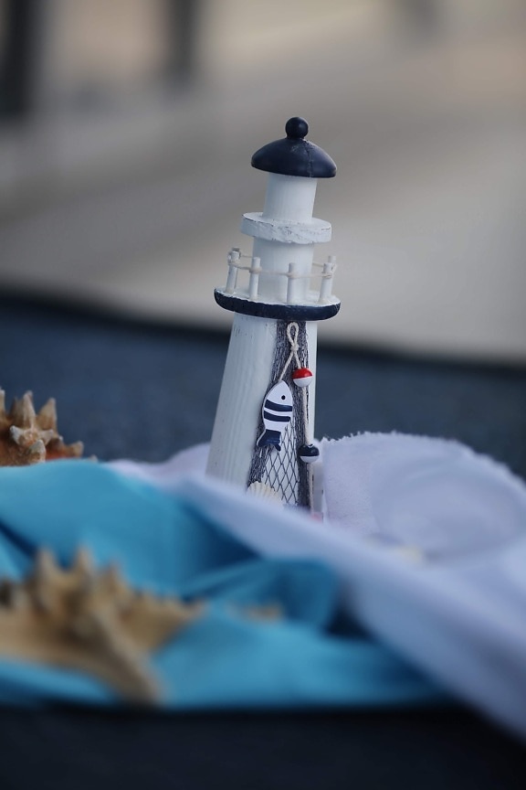 Natürmort, el yapımı, Deniz feneri, oyuncak, Deniz kabuğu, bulanıklık, ayrıntı, fener, mavi, dekorasyon
