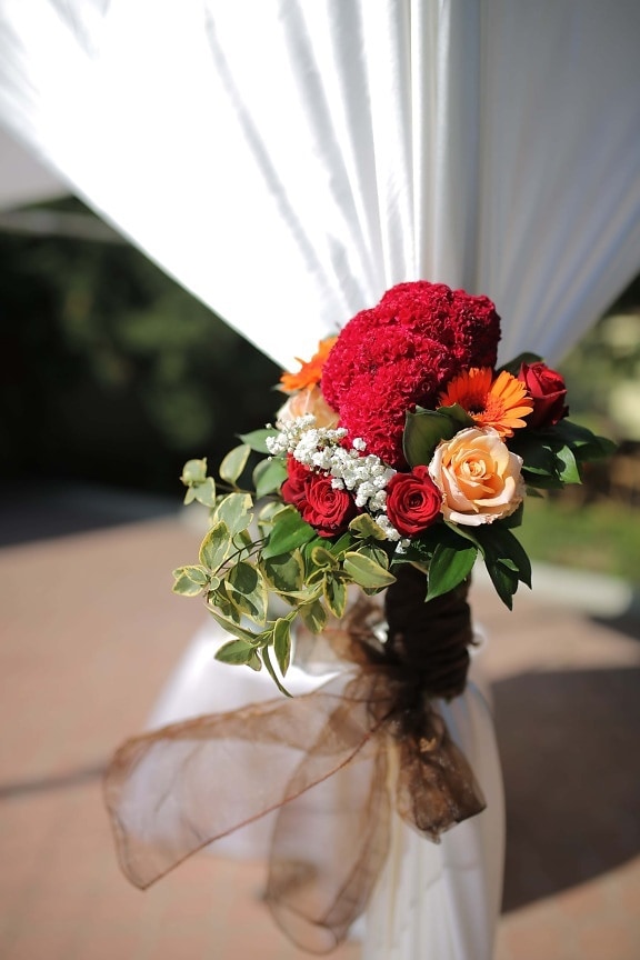 wedding venue, curtain, bouquet, flowers, wedding, flower, rose, decoration, leaf, roses