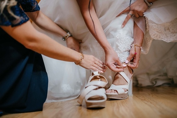 Sandal, hvid, fancy, bryllupskjole, armbånd, hænder, smykker, Pige, kvinde, bruden
