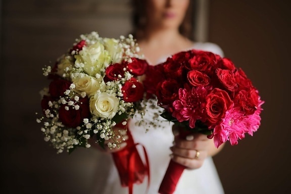 trandafiri, buchet de nuntă, roşu, buchet, aranjament, căsătorie, trandafir, dragoste, poveste de dragoste, mireasa