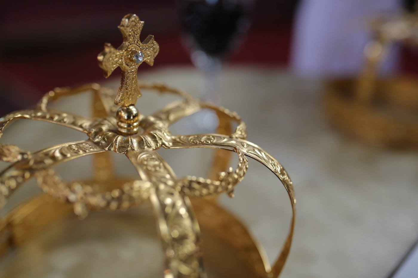 Korona, złota, diament, złoty połysk, Krzyż, rozmyte, koronacja, szczegóły, zbliżenie, luksusowe