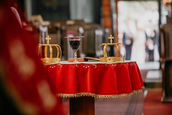 matrimonio, incoronazione, religiosa, tradizione, Oro, folla, vino rosso, chiesa, cerimonia, design d'interni
