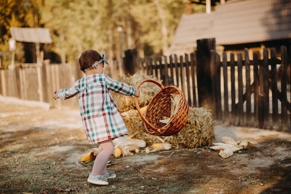 enjoyment, haystack, hay, happiness, childhood, village, pretty girl, barn, child, girl
