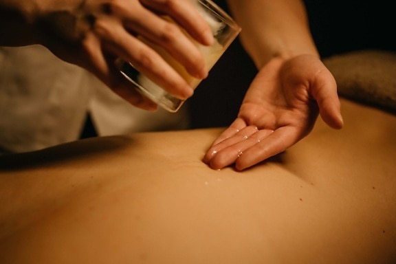 huile, esthéticienne, massage, mains, peau, corps, relaxation, Salon, traitement, femme