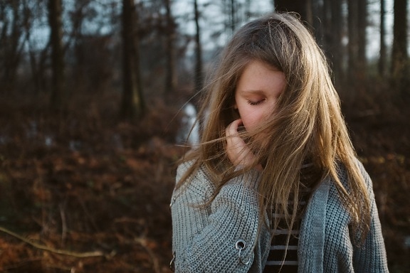 young, blonde, teenager, portrait, face, sweater, girl, nature, woman, hair