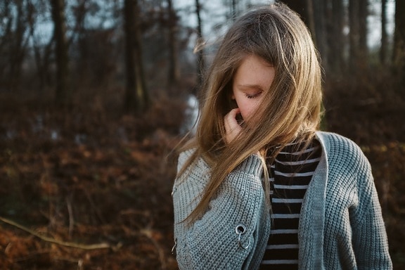 sadness, alone, teenager, wilderness, forest, depression, cardigan, person, girl, attractive