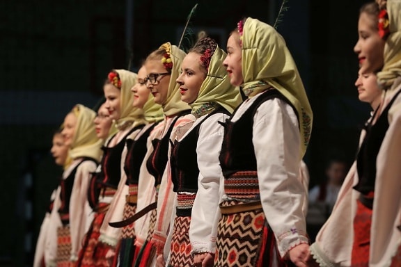girls, dancing, traditional, folk, costume, person, fashion, woman, competition, theatre
