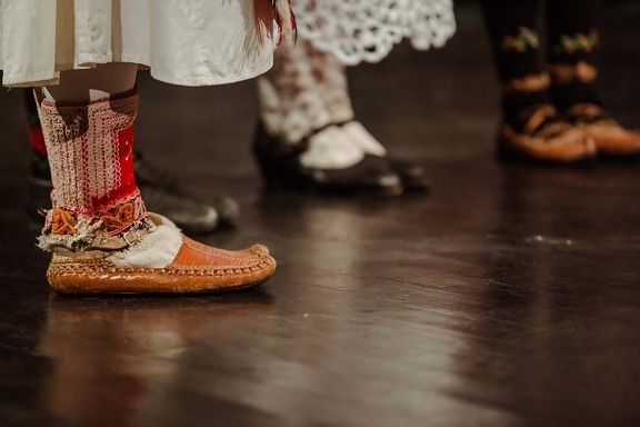 обувки, кожа, инвентар, традиционни, чорапи, танц, фолк, мода, обувки, крак