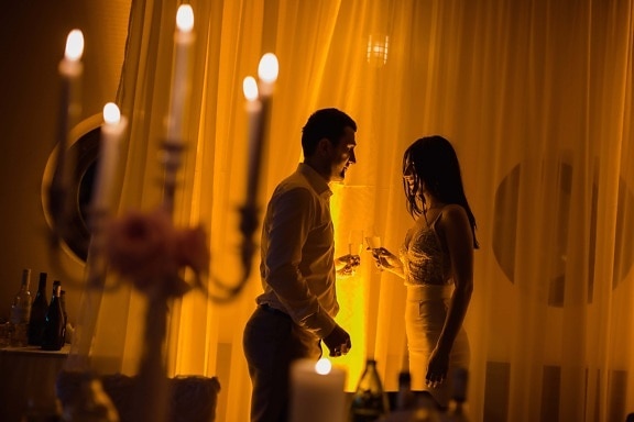 boyfriend, girlfriend, champagne, love date, atmosphere, romantic, candles, affection, emotion, people