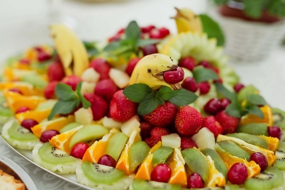 banana, dolphin, honeydew, decoration, food, fruit, dessert, berry, salad, delicious