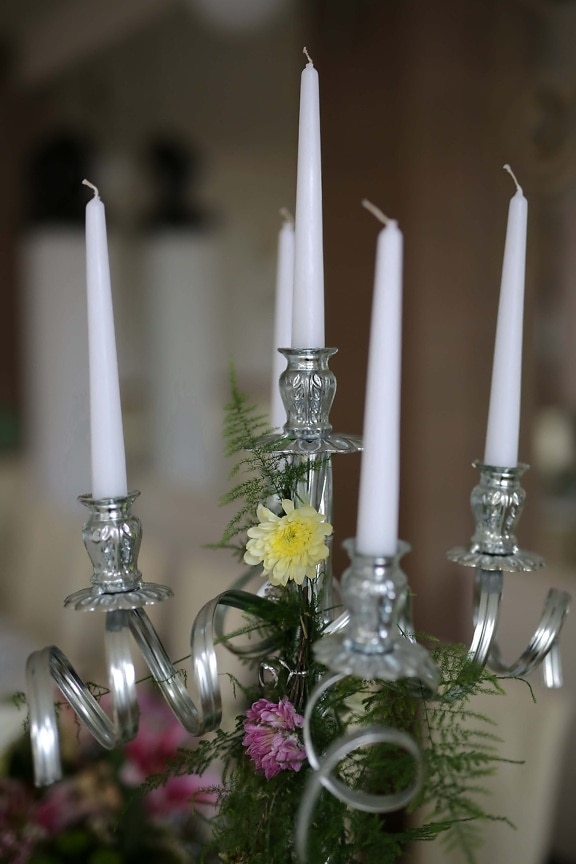 Blanco, velas, plata, candelero, vela, naturaleza muerta, diseño de interiores, celebración, retro, adentro