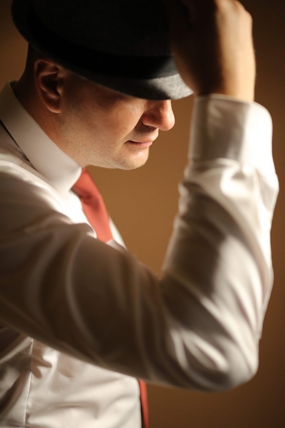 black, hat, man, portrait, tuxedo suit, gentleman, people, indoors, fashion, blur