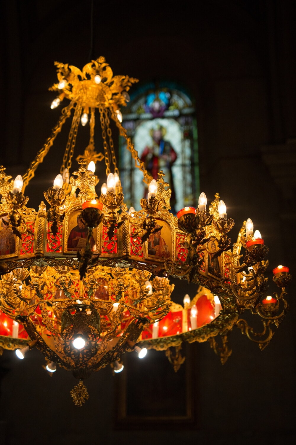 chiesa, Russo, ortodossa, Lampadario a bracci, Oro, lusso, candela, design d'interni, religione, luce