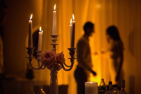 date d’amour, bougie, chandelier, aux chandelles, romantique, atmosphère, Salon, titulaire de, flamme, feu
