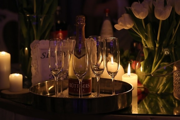 champagne, romantique, atmosphère, alcool, aux chandelles, vin, bougie, flamme, célébration, Noël
