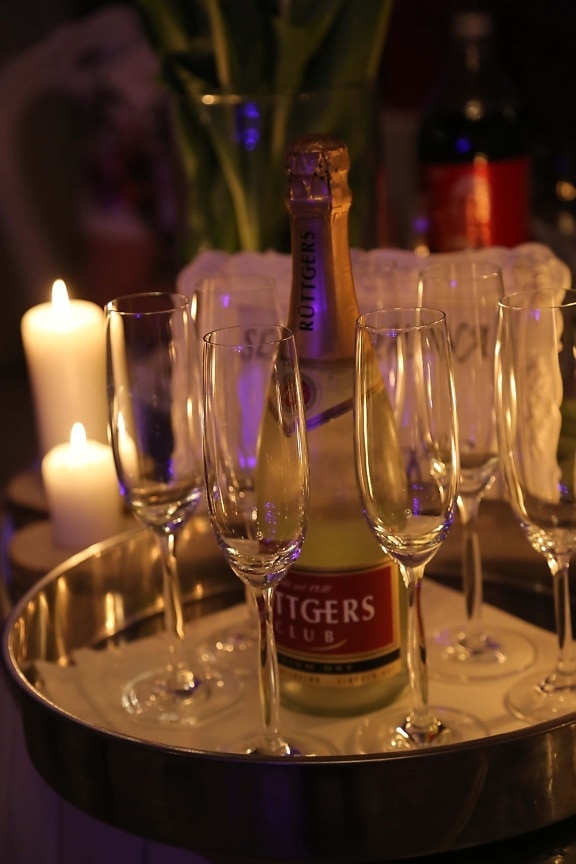 firande, flaskor, champagne, romantiska, semester, nyår, äta, glas, dryck, parti
