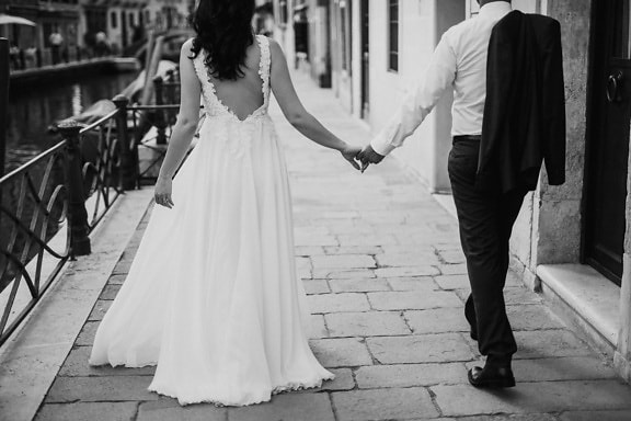 Италия, улица, Черно и бяло, младоженец, женен, хора, Любов, булката, сватба, брак
