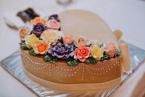 coeur, forme, dessert, gâteau, romance, alimentaire, fleur, pâte à tarte, doux, Rose