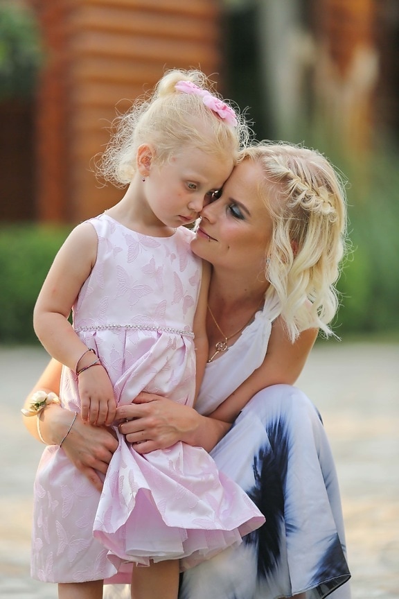 mother, daughter, motherhood, affection, blonde, tenderness, pretty girl, love, fun, togetherness