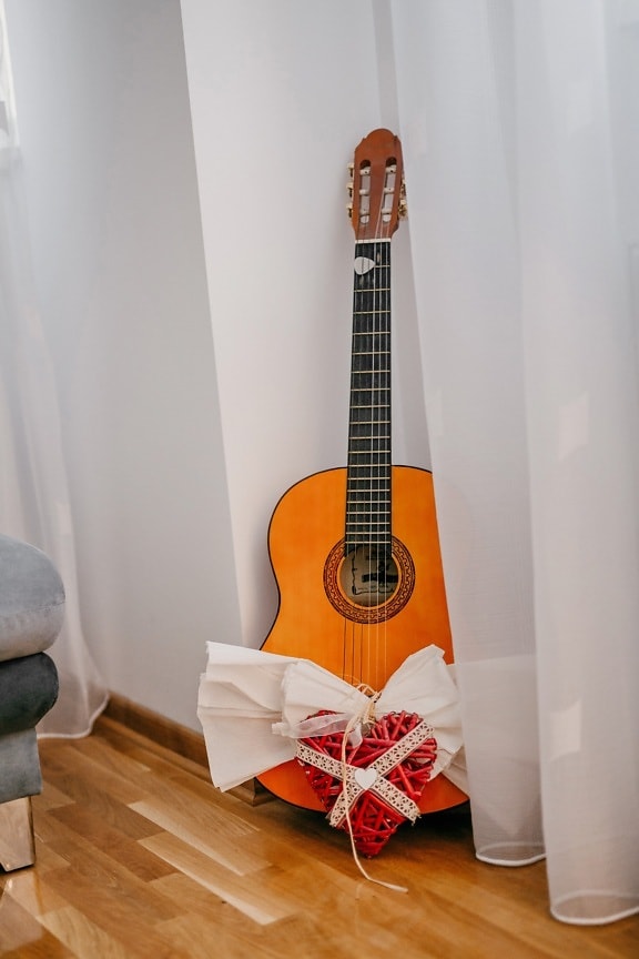 guitar, acoustic, gifts, heart, living room, musical, sound, music, string, rock