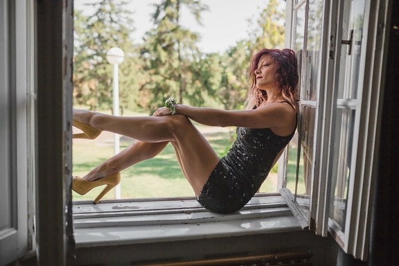 slim, young woman, posing, body, legs, lying down, model, woman, girl, window