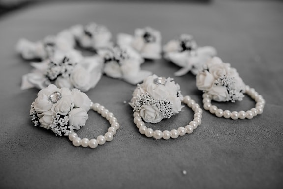 perles, bracelet, élégant, miniature, bouquet, fantaisie, bijoux, nature morte, mariage, engagement