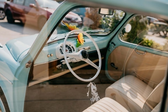 old style, nostalgia, old fashioned, steering wheel, Fiat 750, old, seat belt, gauge, car seat, dashboard, mechanism