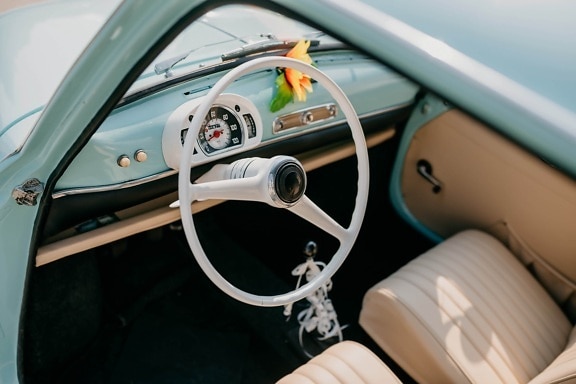 Italy, car, interior decoration, nostalgia, old style, old fashioned, Fiat 750, speedometer, steering wheel, dashboard, car seat