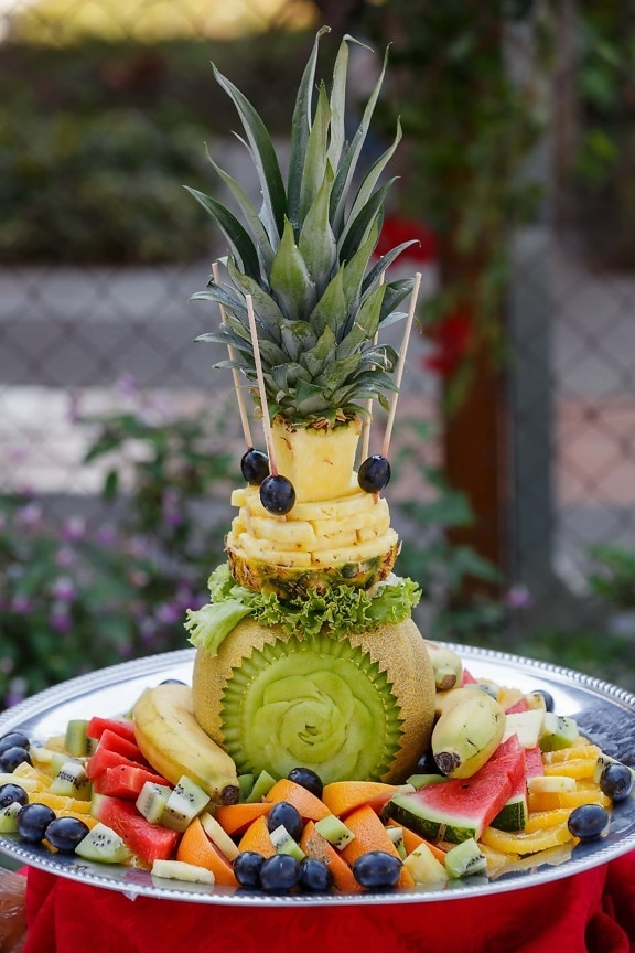 ananas, udskæringer, Vandmelon, Kiwi, banan, druer, dekoration, frugt, producere, mad