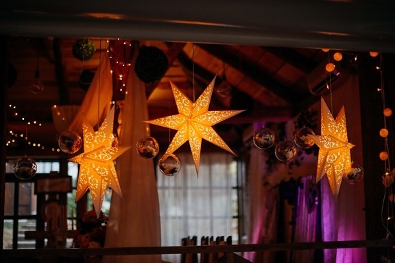 stars, decoration, interior design, decor, evening, room, atmosphere, illumination, hanging, ornament