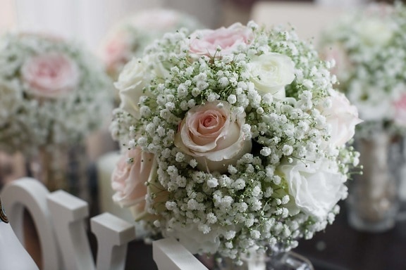 fantaisie, blanc, bouquet, nature morte, des roses, rosâtre, romance, arrangement, fleur, décoration