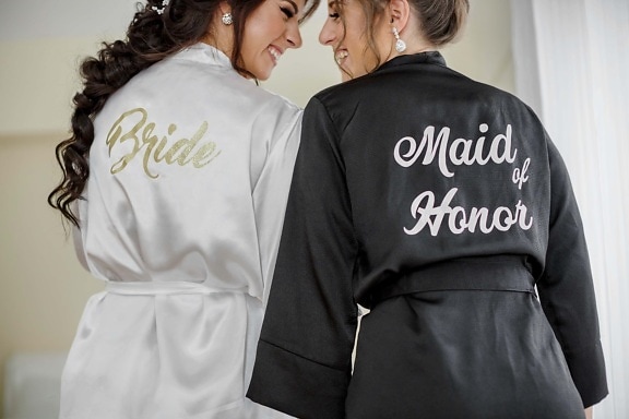maid of honor, bridesmaid, bride, girlfriend, black and white, happy, friendship, fashion, person