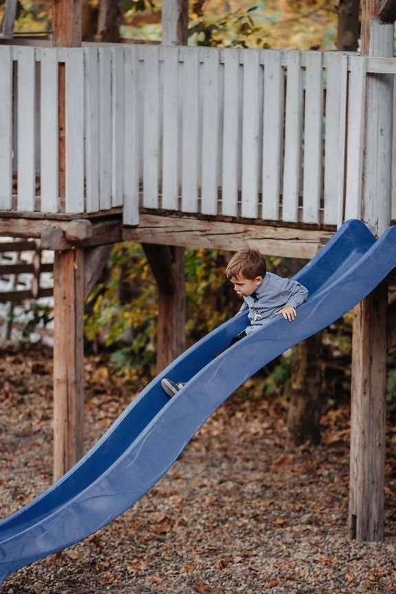 slider, young, boy, toddler, playground, wood, child, outdoors, girl, portrait