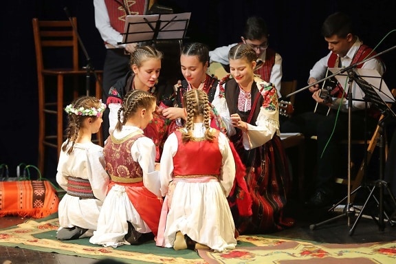folk, costume, traditional, theater, outfit, concert hall, concert, music, performance, people