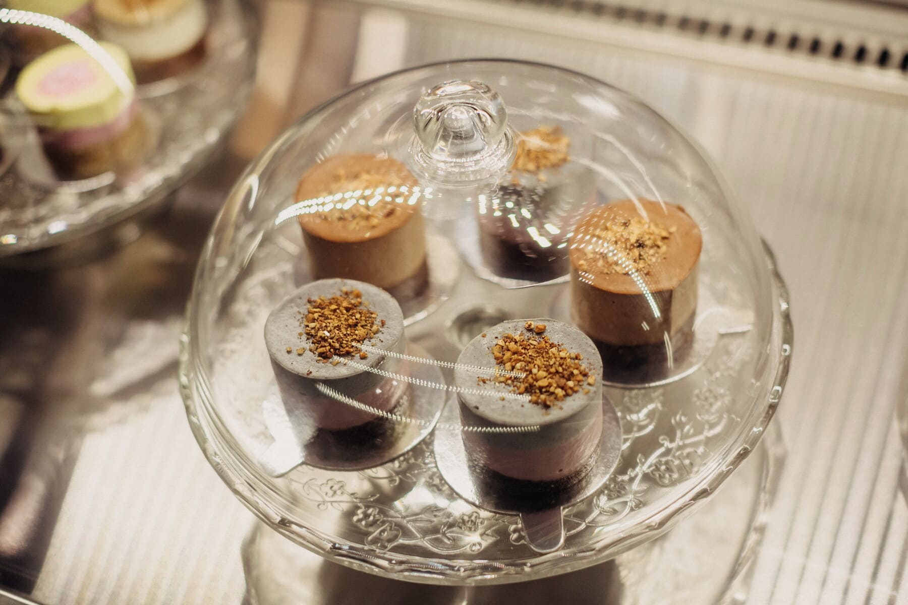 muffin, konditori, på undersidan, glas, inomhus, choklad, traditionella, socker, mat, lyx