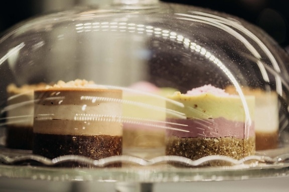 underneath, cakes, glass, dark, indoors, chocolate, sugar, blur, traditional, luxury