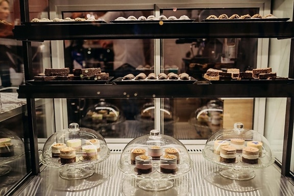 蛋糕店, 分类, 店, 生产, 饼干, 购物, 下面, 玻璃, 蛋糕, 餐厅
