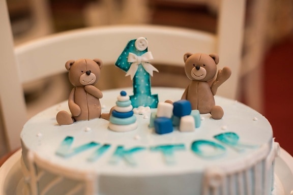 decoration, light brown, birthday cake, birthday, teddy bear toy, cake, indoors, baking, toy, fun