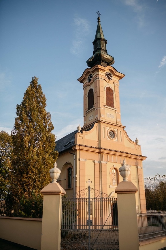 kirketårnet, kirke, indgang, port, foran døren, gade, arkitektur, religion, gamle, Cross
